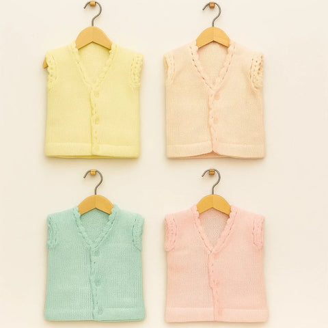 Pack of 4 - Buttoned Woolen Vests  - Colors