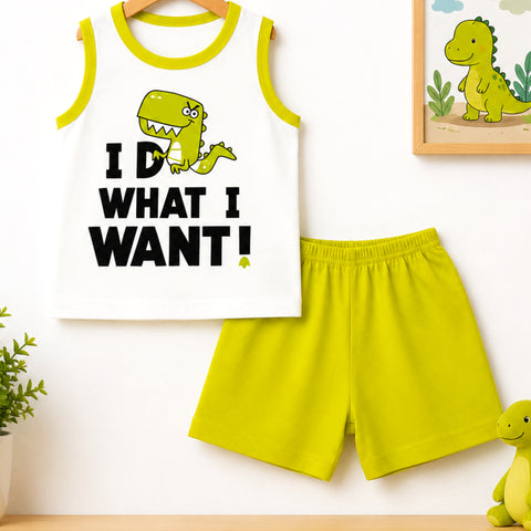 Cotton Jersey Sando & Short - Green - Alligator