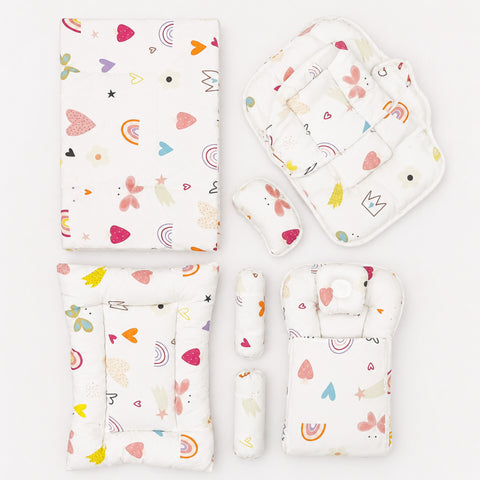 Newborn Cotton Bedding Set - 8 Pieces - White - Hearts