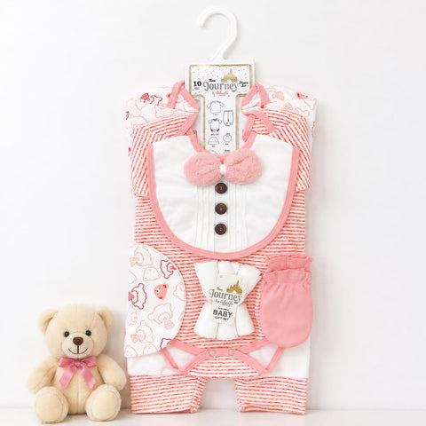 Newborn 10 Piece Velvet Starter Set Gentleman Pink | Soft Winter Baby Clothing Set | 0+ Months