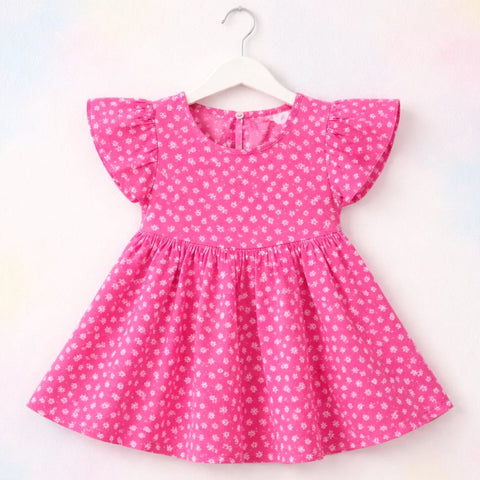 PR - Printed Frock - Pink - White Flowers