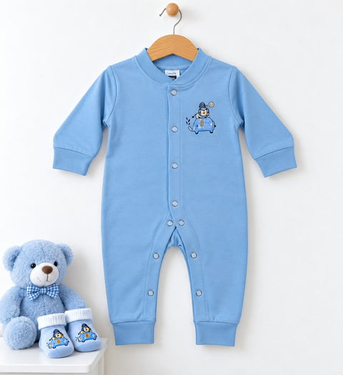 Cotton Interlock Baby Romper – Blue Elephant | Soft & Comfortable | 0–24 Months