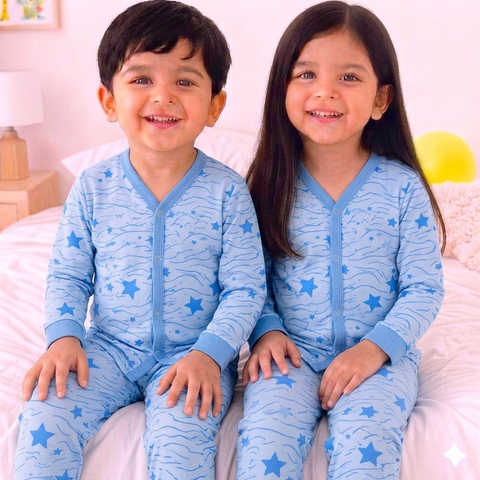 Cotton Jersey Night Suit - Blue - Star Thread - 26 - TBS
