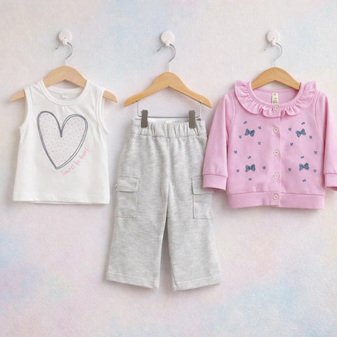 Six Bro - 3 Pieces - Suit Set - Pink - Strawberry & Bow
