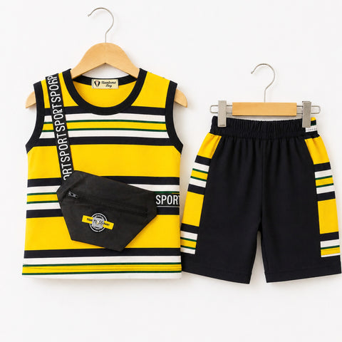 Cotton Jersey - Sando & Short - Yellow & Navy - Pocket