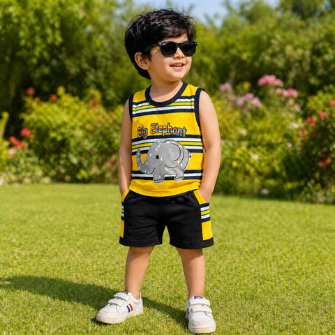 Cotton Jersey - Sando & Short - Yellow & Navy - Elephant