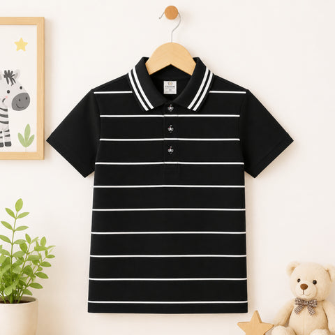 TA - Short Sleeve - Polo T-Shirt - Black - Stripes