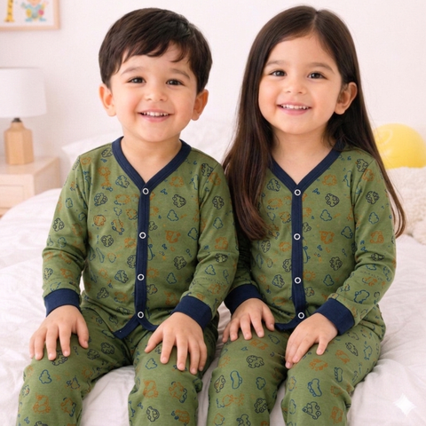TBS - Cotton Jersey - Night Suit - Green - Cars - 26
