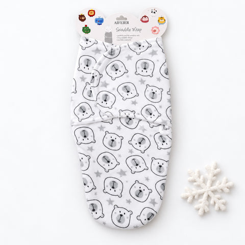 Imported Plush Fleece Newborn Adjustable Swaddle Wrap – Grey Bear | Soft Infant Baby Wrap 19×13 Inches