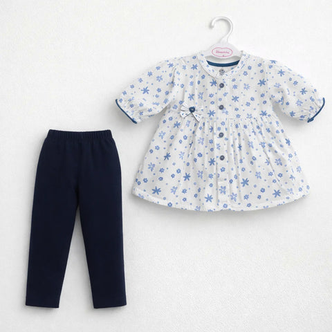 P&P - 2 Pieces - Frock Set - White - Flower Pattern