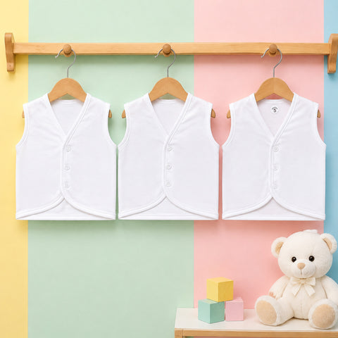 3 Pieces Baby Inner Vests – Sleeveless White Cotton Undershirts for Kids