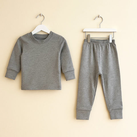 Thermal Round Neck Pajama Warmer Set Grey for Baby & Kids | Winter Thermal Innerwear