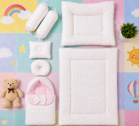 Newborn Cotton Bedding Set - 7 Pieces - Pink - Numbers