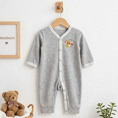 Cotton Jersey Baby Romper – Light Grey Pooh | Soft & Comfortable | 0–24 Months