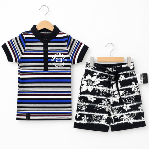 GT - Cotton Jersey - T-Shirt & Short - Blue White Stripes & Black