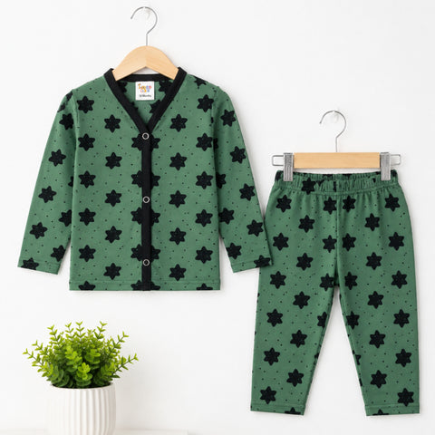 Cotton Jersey Night Suit - Dark Green- Smiley Star - 26 - TBS