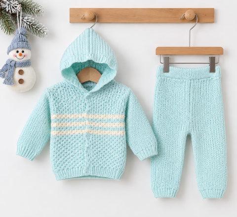 2 Pieces - Hooded Suit Set - Wool