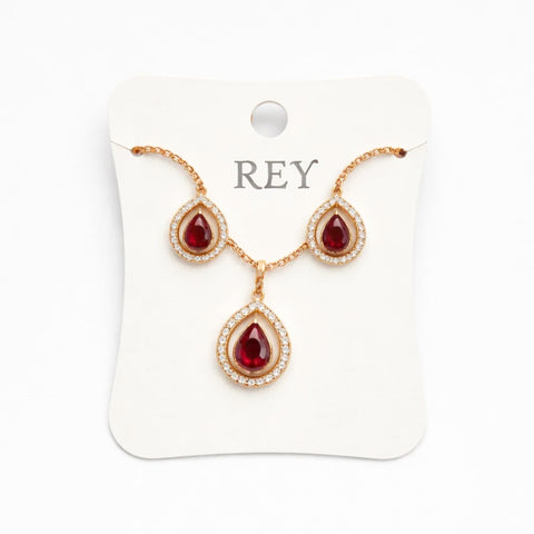 RZY - 2 Pieces - Jewelry Set - Golden - Red Drop