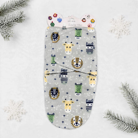 Imported Plush Fleece Newborn Adjustable Swaddle Wrap – Grey Lion | Soft Infant Baby Wrap 19×13 Inches