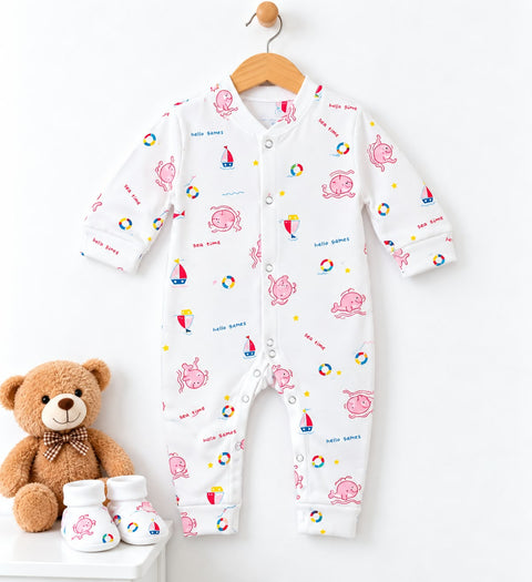 Cotton Interlock Baby Romper – Pink Dolphin | Soft & Comfortable | 0–24 Months