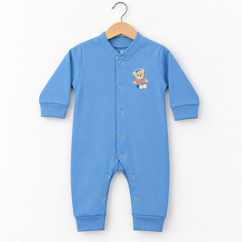 Cotton Interlock Baby Romper – Blue Bear | Soft & Comfortable | 0–24 Months
