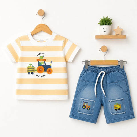 Cotton T-Shirt & Shorts - Peach - Explore - ST