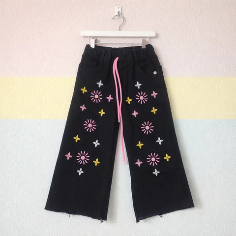 BRB - Bell Bottom - Jeans - Black - Flowers - (2-10Y)