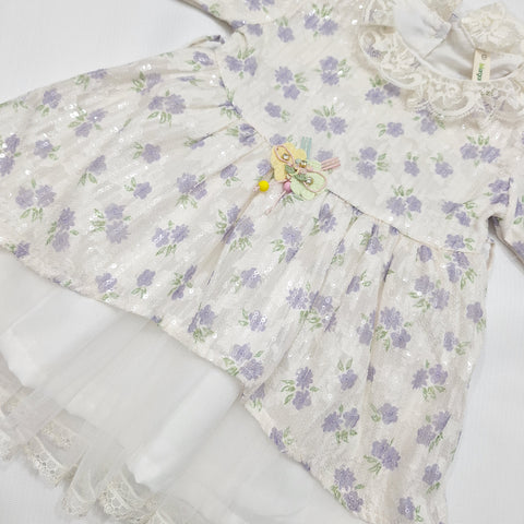 Net Frock - Flowers - Purple