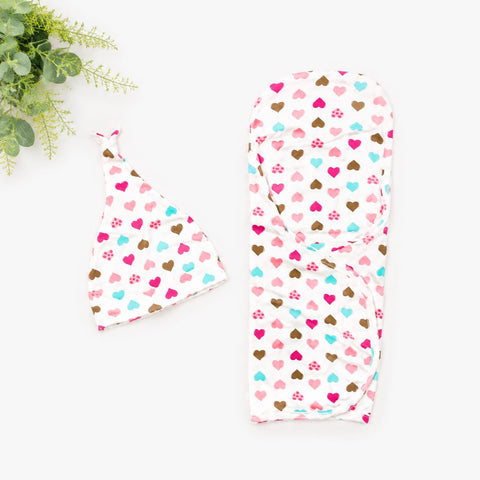 Swaddle with Cap - Mini Hearts