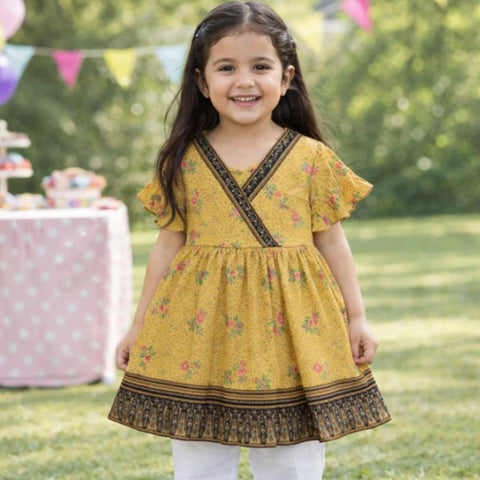 P&P - Short Sleeve - Frock - Light Brown - Printed Floral