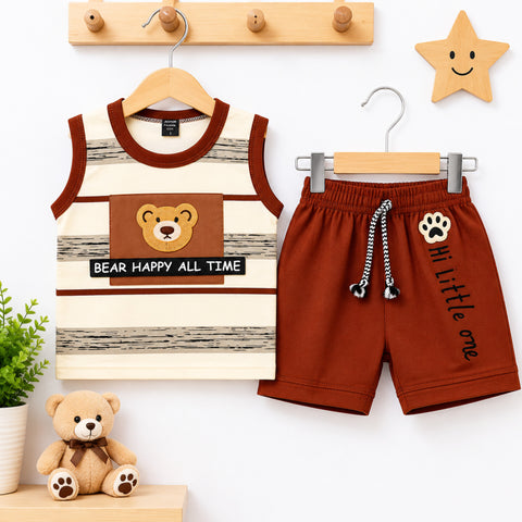 WS - Cotton Jersey - Sando & Short - Brown - Bear Happy