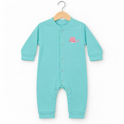 Cotton Interlock Baby Romper – Sky Whale | Soft & Comfortable | 0–24 Months