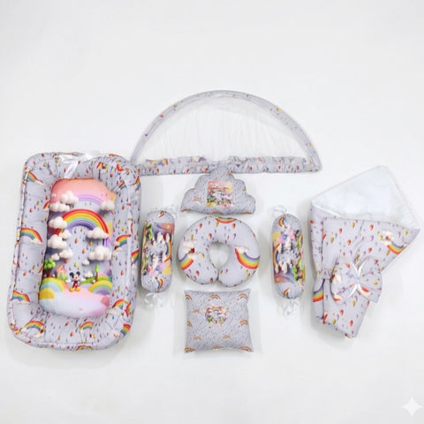 Cotton - 8 Pieces - Snuggle Bed - Grey - Rainbow - 26