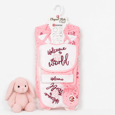 Newborn 12 Piece Fleece Starter Set Welcome – Pink | Soft Winter Baby Clothing Set | 0+ Months