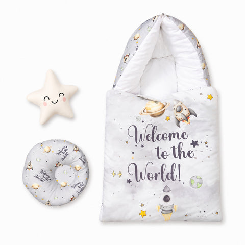 Newborn Cotton Hooded Carry Nest - Light Grey - Welcome Space