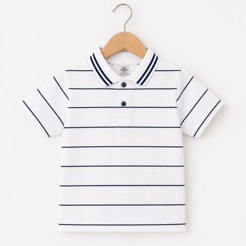 TA - Short Sleeve - Polo T-Shirt - White - Stripes