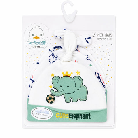 Wonderchild - Pack of 3 Hats - Green -  Cute Elephant