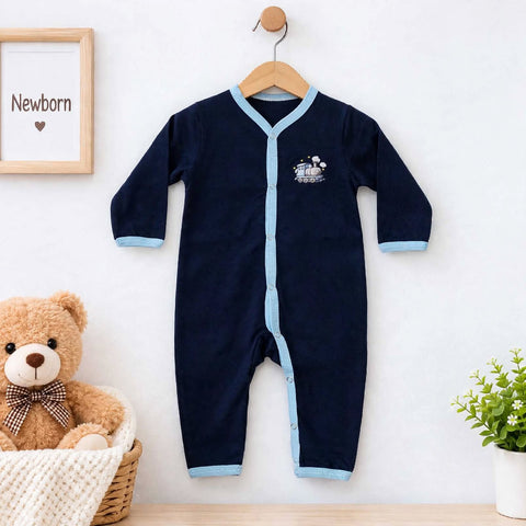 Cotton Jersey Baby Romper – Navy Engine | Soft & Comfortable | 0–24 Months