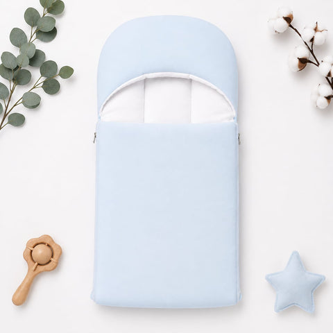 Velvet Carry Nest – Blue Plain | Soft Newborn Sleeping Bag & Carry Bed