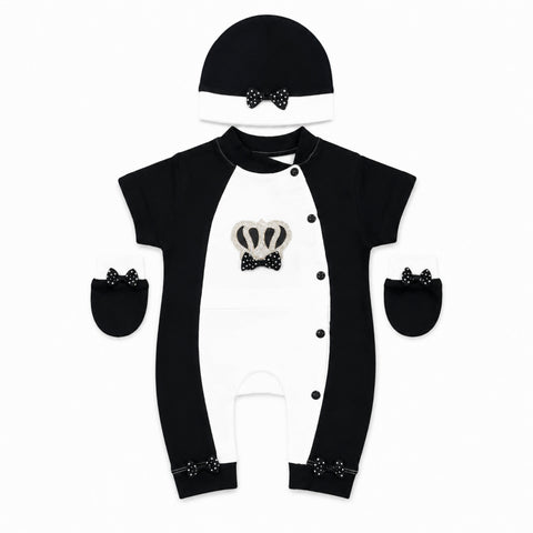 Infant Fashion Romper - Black & White - Crown & Bow - GM