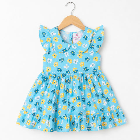 PR - Printed Frock - Blue - Colorful Flowers