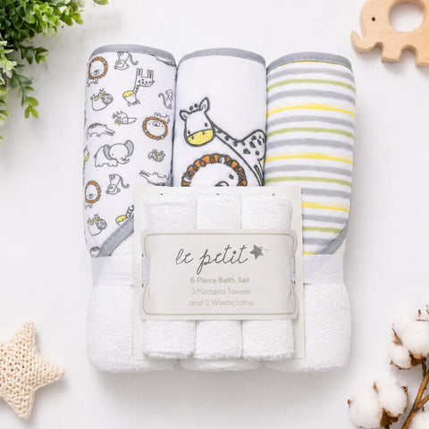 6 Pieces - Le Petit - Bath Towel Gift Set - Grey - Giraffe