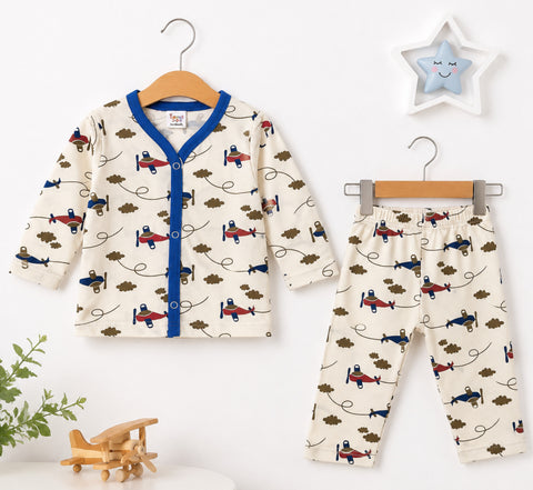 TBS - Cotton Jersey - Night Suit - Skin - Aeroplane & Clouds - 26