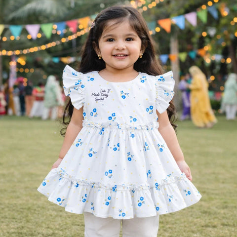 Stufz - Cotton Frock - White - Blue Flowers