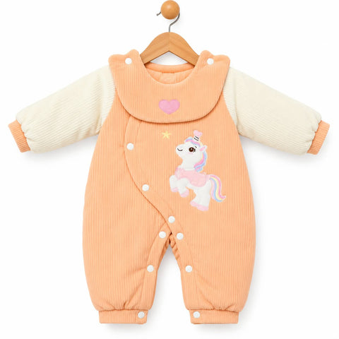 Plush Baby Winter Romper - Peach Unicorn | 3-9 Months