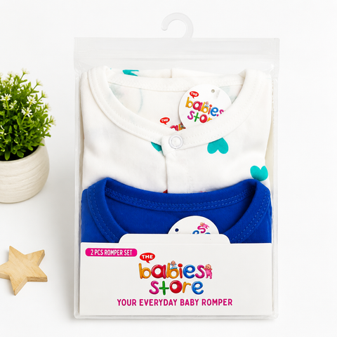 Close Feet Rompers - Pack of 2 - Blue & White - Love - TBS