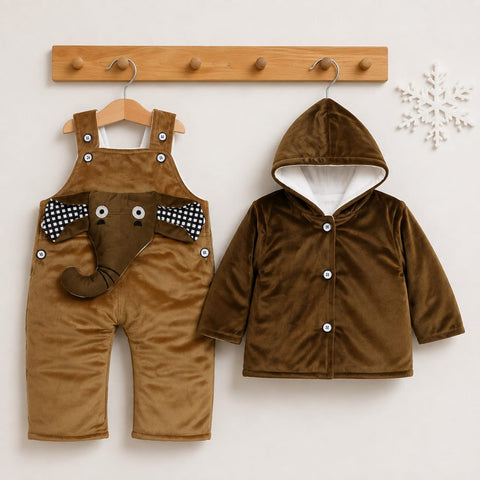 Winter Baby Dungaree Set - Brown - Elephant