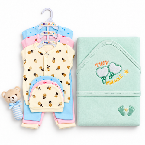 Newborn Welcome Bundle - 9 Pieces Newborn Fleece Clothing BPY Pineapple Star & Green Wrapping Sheet