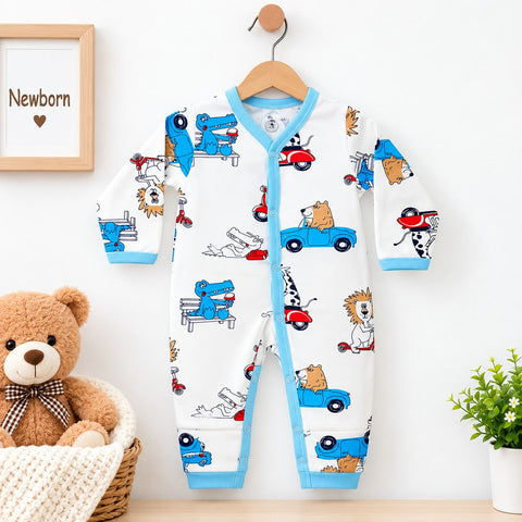 Cotton Jersey Baby Romper – White Scooter | Soft & Comfortable | 0–24 Months