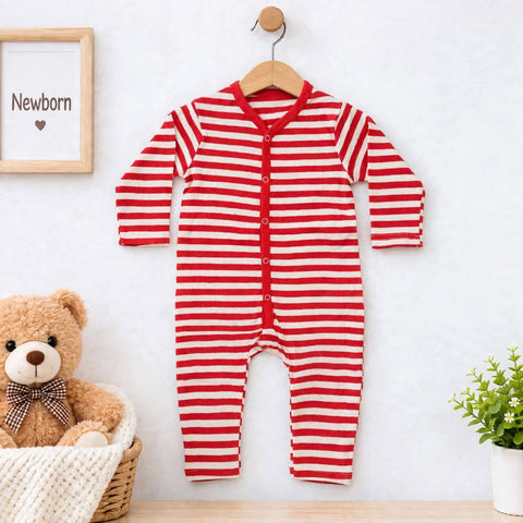 Cotton Jersey Baby Romper –  Red Stripes | Soft & Comfortable | 0–24 Months